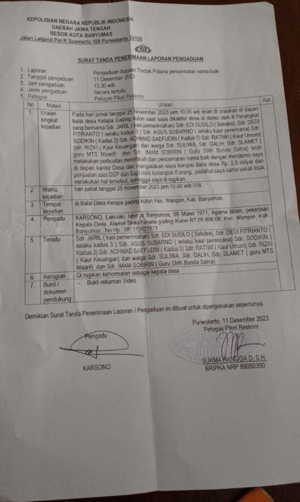 kades Klapa gading kulon, laporkan 8 perangkatnya